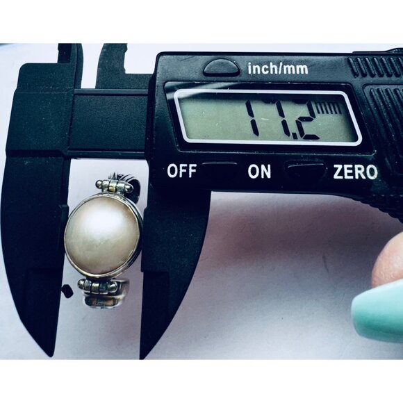 925 Sterling Silver Pearl & Blue Topaz Teardrop Pendant Vintage Estate Jewelry - Picture 6 of 9